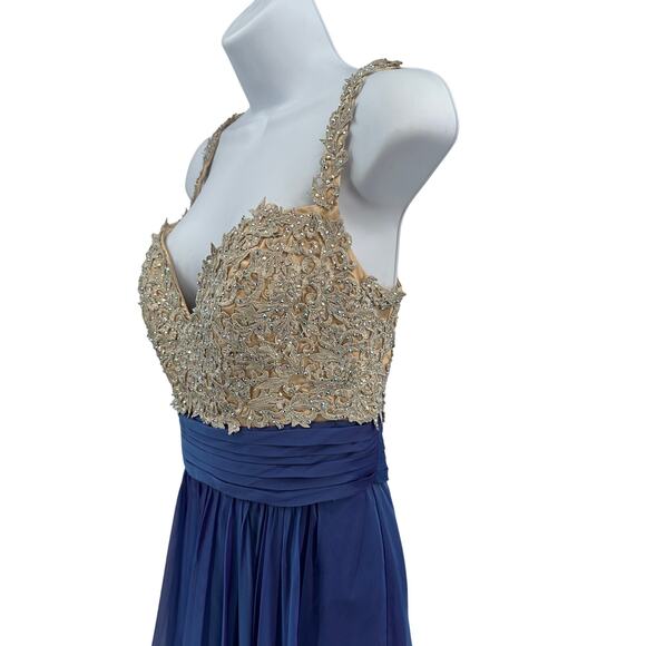 La Femme Prom Dress SZ 6 Blue Violet Formal Gown Embellished Lace Top Sleeveless - Picture 10 of 15